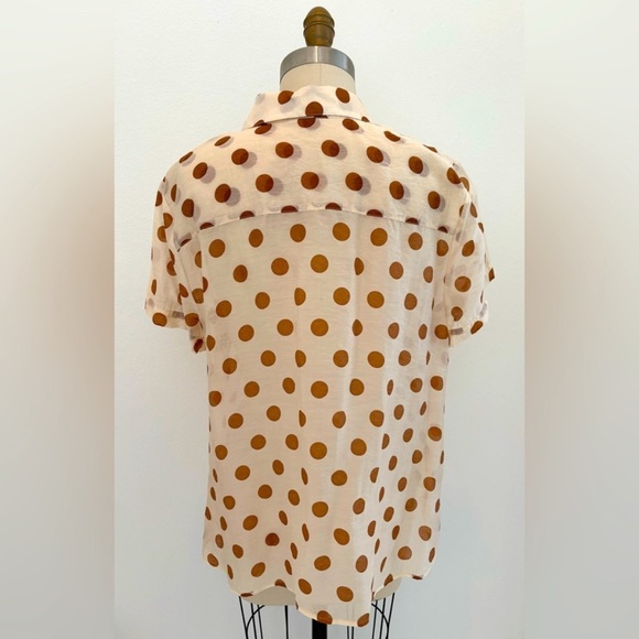 CAbi Classic Collared S/S Shirt Sheer Cream Rust Polka Dots Button Front M - Picture 4 of 8